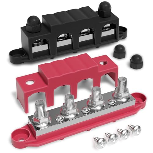 MOFEEZ Bus Bar Pair, 4x3/8 Post, 3X#10 Screws, 48V 400A, Red & Black - size: 4 x 3/8"