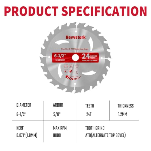 Circular Saw Blade 6-1/2" 24T for Cutting Wood, 5/8" Arbor - size: 6-1/2 In 24T