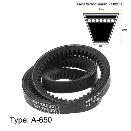 HARFINGTON 13x650 Cogged V-Belts AX Section Drive Raw Edge Belt 650mm Inner Girth 13mm Width 8mm Thickness EPDM for Power Transmission - size: 650mm