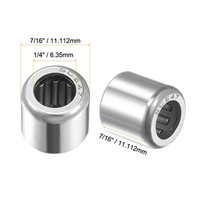 uxcell SCE47 Needle Roller Bearings, Drawn Cup Open End, 1/4-inch Bore 7/16-inch OD 7/16-inch Width 4000N Static Load 3850N Dynamic Load 5pcs - size: 1/4x7/16x7/16"