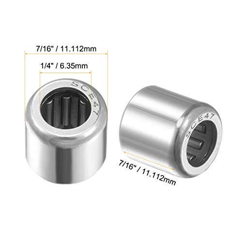 uxcell SCE47 Needle Roller Bearings, Drawn Cup Open End, 1/4-inch Bore 7/16-inch OD 7/16-inch Width 4000N Static Load 3850N Dynamic Load 5pcs - size: 1/4x7/16x7/16"