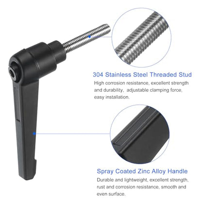 uxcell 4pcs Clamping Lever Handles, M5 x 25mm 304 Stainless Steel Threaded Male Stud, Adjustable Handles Locking Quick Release Ratchet Push Button Bolt Knobs, Black - size: M5 x 25mm
