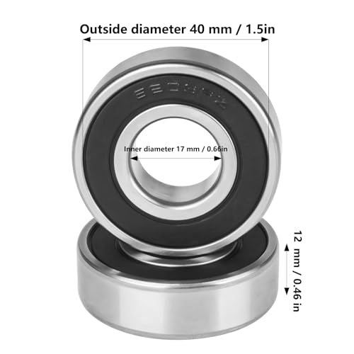 6203-RS Sealed Bearing 2Pcs 6203RS Bearings ID 17mm x OD 40mm x Width 12mm Double Rubber Sealed Bearing Deep Groove Ball Bearing for Wheels, Bike, Mower - size: 6203-RS