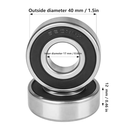6203-RS Sealed Bearing 2Pcs 6203RS Bearings ID 17mm x OD 40mm x Width 12mm Double Rubber Sealed Bearing Deep Groove Ball Bearing for Wheels, Bike, Mower - size: 6203-RS