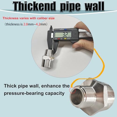 304 Stainless Steel Hex Nipple Reducer, 3/4" x 1/2" NPT Male Threaded Reducing Nipple Pipe Fitting Adapter, 2000psi Heavy Duty Reducer Straight Connector (3/4"- 1/2")