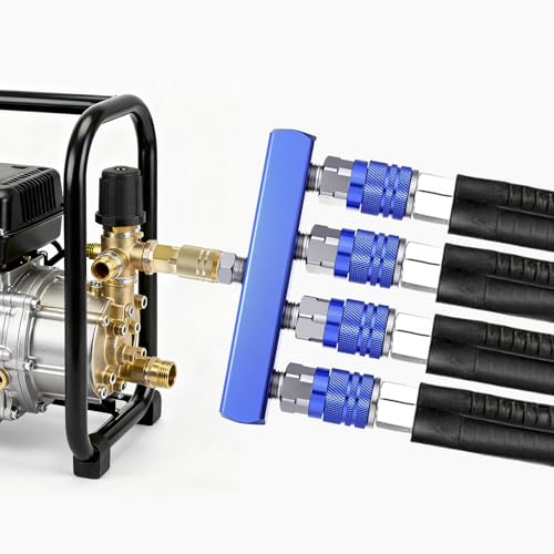 4-Way Air Manifold 1/4 Inch Air Hose Splitter Industrial Connect Fitting 4 Couplers Plug Blue - color: Blue