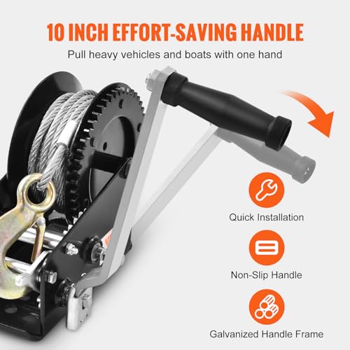 VEVOR Hand Winch, 3500 lbs Pulling Capacity, Boat Trailer Winch Heavy Duty Rope Crank with 33 ft Steel Wire Cable and Two-Way Ratchet, Manual Operated Hand Crank Winch for Trailer, Boat or ATV Towing - style: 3500lbs