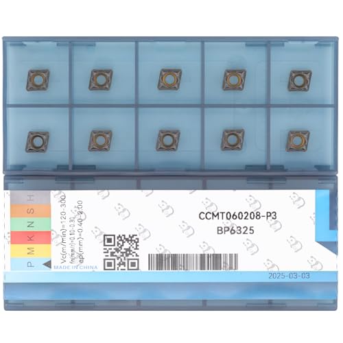 CNC Carbide Inserts CCMT21.52 Ccmt 060208 for Steel Lathe Turning Tool, Tin Coated Lathe Replacement Cutters Semi-Finishing Chipbreaker, 10 Pcs - size: CCMT21.52-PM