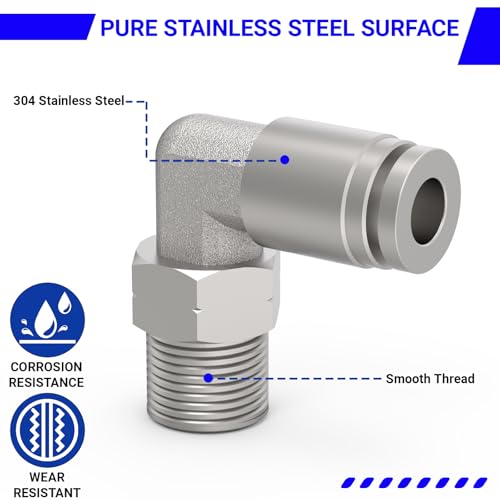 3-PACK 1/2" Tube OD x 1/2" NPT Thread Male Elbow 304 Stainless Steel Push to Connect Fittings,PL-1/2-N4 Pneumatic Quick Connect Air Line Hose Fittings - size: 1/2"OD x 1/2"NPT