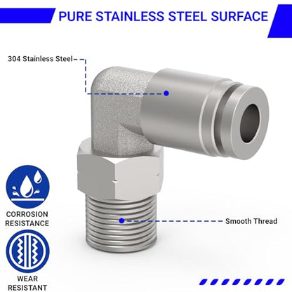 3-PACK 1/2" Tube OD x 1/2" NPT Thread Male Elbow 304 Stainless Steel Push to Connect Fittings,PL-1/2-N4 Pneumatic Quick Connect Air Line Hose Fittings - size: 1/2"OD x 1/2"NPT