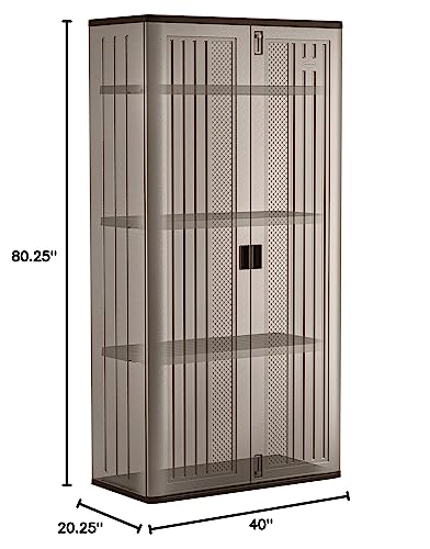 Suncast Mega Tall Storage Cabinet for Garage Organization - 31 Cu. Ft. Lockable Utility Closet with 3 Adjustable Shelves for Garden Supplies & Outdoor Tools, Multi-Wall Resin Construction, Platinum