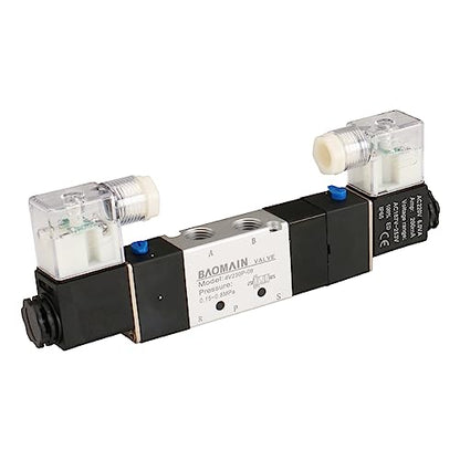 Baomain Pneumatic Solenoid Air Valve 5 Way 3 Position PT1/4" Internally Piloted Acting Type Double Electrical Control Midst Pressure 4V230P-08 (AC 220V) - size: AC 220V