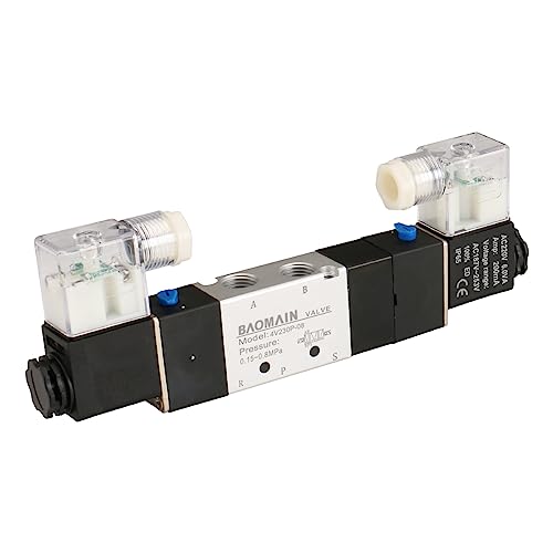 Baomain Pneumatic Solenoid Air Valve 5 Way 3 Position PT1/4" Internally Piloted Acting Type Double Electrical Control Midst Pressure 4V230P-08 (AC 220V) - size: AC 220V