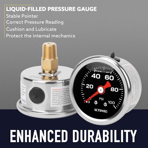 0-100 Psi Fuel Pressure Gauge, 1/8" NPT Back Mount, Black Dial - size: 0-100 Psi, style: Back Mount (Black Dial)