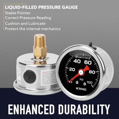0-100 Psi Fuel Pressure Gauge, 1/8" NPT Back Mount, Black Dial - size: 0-100 Psi, style: Back Mount (Black Dial)