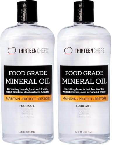 Thirteen Chefs Mineral Oil - 12oz Food Grade Conditioner for Wood Cutting Board, Countertop & Butcher Block, Lubricant for Knife or Meat Grinder - Safe USP Finish on Marble, Soapstone (Pack of 2) - size: 12 Fl Oz (Pack of 2)