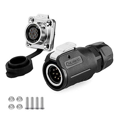 CNLINKO 5A 250V Pin Socket Plug AC DC Connector, Male Female Waterproof M16 8PIN Plastic Wire Connector (8 PIN) - size: 8-Pin, style: Four-Hole Socket Set