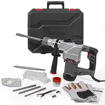 XtremepowerUS 1180W SDS-Plus Electric Rotary Demolition Chipping Hammer 1-1/4" Combination Rotary Hammer Drilling Chisels & Drill Bits Set with Case - size: 1180W