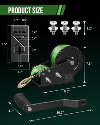 Kolvoii 3500 lbs Boat Trailer Winch with Strap Dual-Speed 4:1/8:1 Green - size: 3500 lb - Green Strap