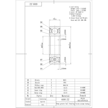 PGN 608-ZZ (10 Pack) Ball Bearing 8x22x7mm Chrome Steel Shielded