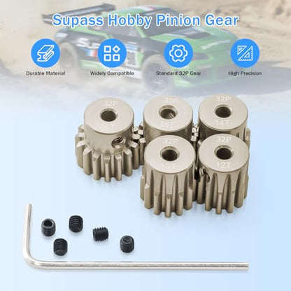 32P Pinion Gear Sets 12T 13T 14T 15T 16T for Shaft 3.175mm RC Motor Compatible with HPI Kyosho Losi Axial Tamiya 1/10 RC Car Monster Truck Upgrade Parts (7075 Aluminum) - size: 12T 13T 14T 15T 16T
