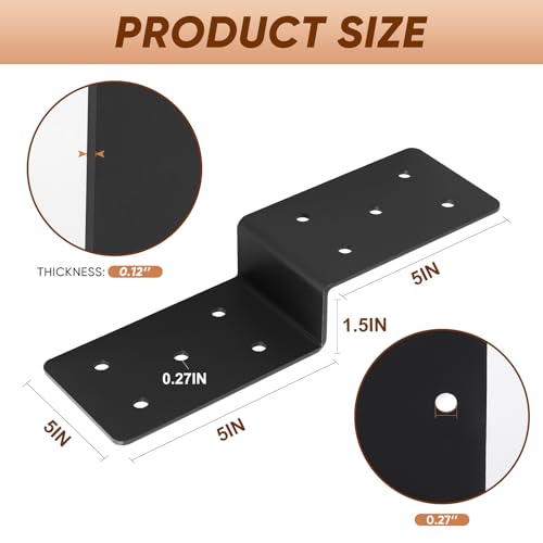 Z Pergola Brackets 4-Pack, 5x5 Post-to-Beam Wood Support Connector - size: 5''X5''X5'' 4P