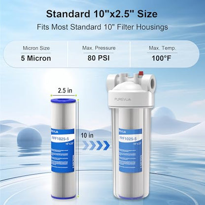 5 Micron Pleated Water Filter Cartridge 10" x 2.5", 6-Pack - size: 5 Micron