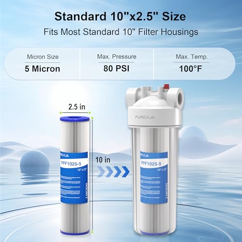 5 Micron Pleated Water Filter Cartridge 10" x 2.5", 6-Pack - size: 5 Micron