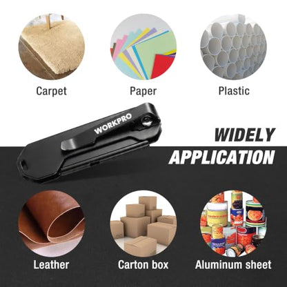 WORKPRO 2PCS EDC Folding Utility Knife, Mini Box Cutter with Quick Open Axis Lock, Quick Change Blade Razor Knife, Foldable Small Pocket Knife with Belt Clip, 2 Packs with 10 Extra Blades - color: Black
