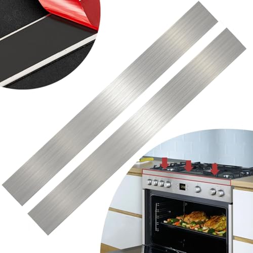 2 Pcs 304 Stainless Steel Strips, Brushed Self Adhesive Strip Metal Trim Strip, Finishing Sheet Metal Strips for Microwave/Oven/Range/Cooktop, 30" Long, 3" Wide Gap Filler for Kitchen Decor - color: Silver, size: 3in