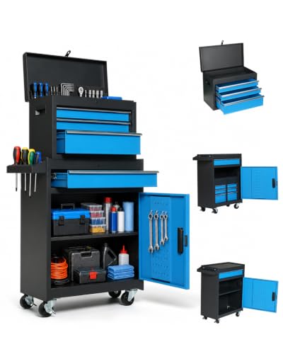 Winado 4-Drawer Rolling Tool Chest, 2-in-1 Storage Toolbox, Blue & Black - color: Blue & Black