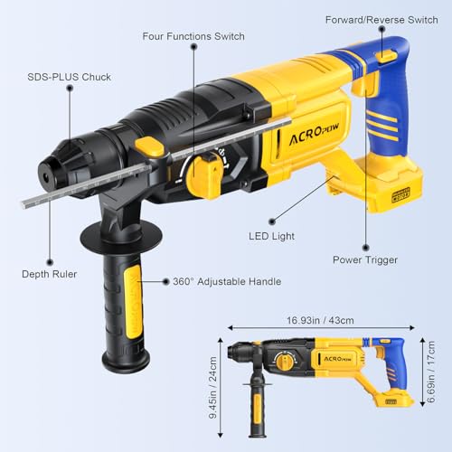 ACROPOW SDS-Plus Cordless Rotary Hammer Drill for Dewalt 20V Battery