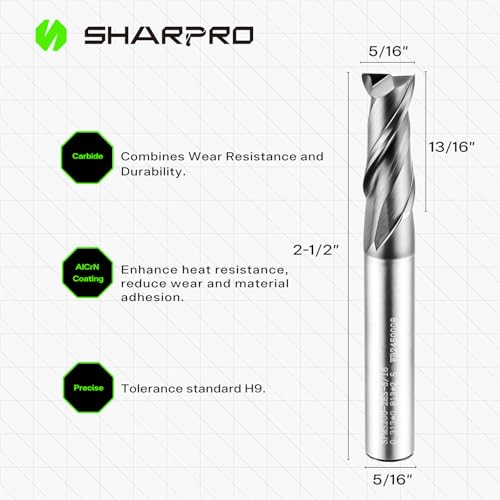 5/16 End Mills 5/16 Inch Shank, 2 Flute Carbide Square Endmill with AlCrN Coated, Upcut Spiral CNC Router Bits for Alloy Steel, Metal and Stainless Steel - size: 5/16 in(2 Flute)