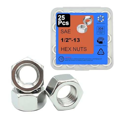25Pcs 1/2-13 Hex Nuts, 304 Stainless 1/2 Nut, Coarse Thread 1/2 Nuts - size: SAE 1/2-13---25Pcs