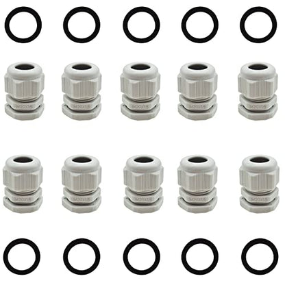 10 Pcs M20x1.5 Waterproof Cable Glands Joints Adjustable 6-12mm Cable Connectors Compression Cable Glands with Locknuts (IP68) - color: White