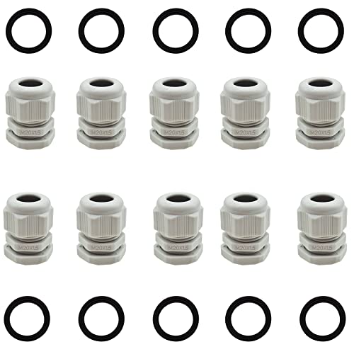 10 Pcs M20x1.5 Waterproof Cable Glands Joints Adjustable 6-12mm Cable Connectors Compression Cable Glands with Locknuts (IP68) - color: White