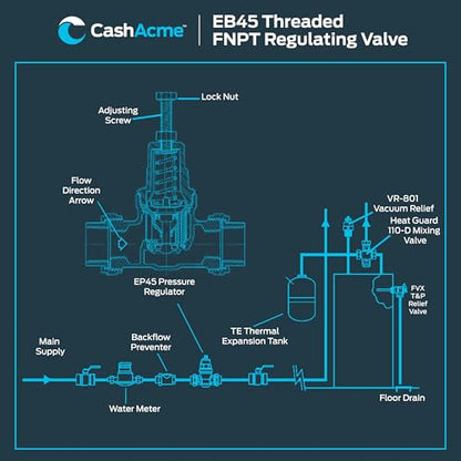 Cash Acme EB45 Pressure Regulating Valve, 1-1/4 Inch NPT Threaded, Metal Top, 60 PSI, PVA35M-DTH-60 - size: 1-1/4 in., 60 PSI