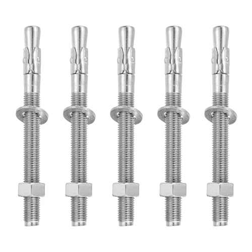 MECCANIXITY 5 Pcs Wedge Anchors, 5/8" x 7" Stainless Steel Concrete Anchors Bolts, Heavy Duty Standard Fastener for Cement Wall Base Bracket (Include Washers Nuts, Silver Tone) - size: 5/8" x 7"