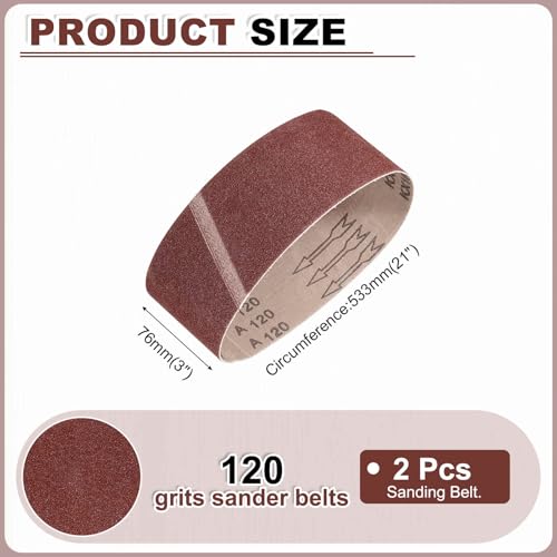 HARFINGTON 3 x 21 Inch Sanding Belts, 2 Pcs 120 Grits Aluminum Oxide Abrasive Belt Sander File Belt for Woodworking, Metal Polishing, Knife Sharpener - size: 3 x 21 Inch(120 Grit)