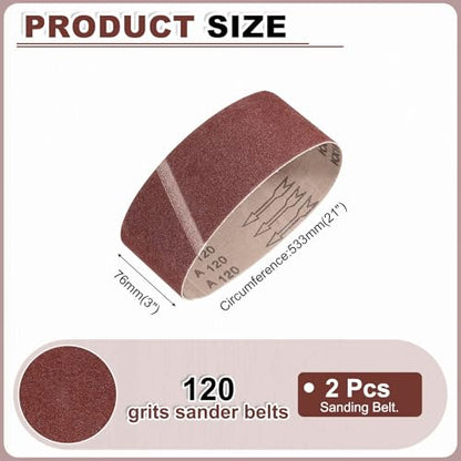 HARFINGTON 3 x 21 Inch Sanding Belts, 2 Pcs 120 Grits Aluminum Oxide Abrasive Belt Sander File Belt for Woodworking, Metal Polishing, Knife Sharpener - size: 3 x 21 Inch(120 Grit)