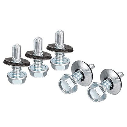 uxcell #14 x 3/4" Self Drilling Screws with Rubber Washer, 100pcs Zinc Plated Steel Roofing Screws Hex Head Self Tapping Screws with EPDM Washer for Metal to Metal - size: #14 x 3/4"