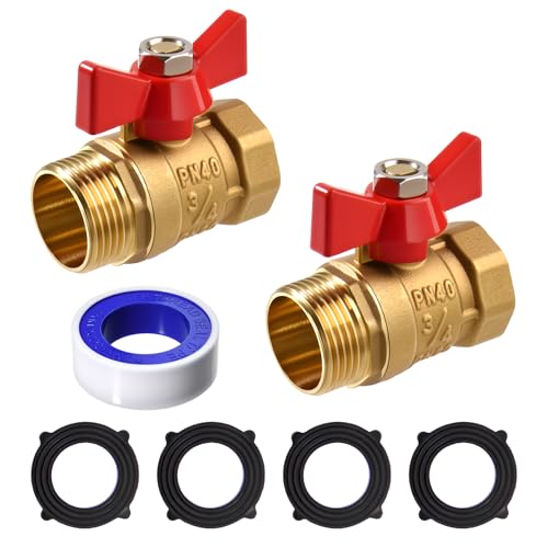 2PCS Full Flow Brass Garden Hose Shut Off Valve, G3/4" Male x Female Thread No Restricted-Flow Water Shut-Off Connector, Heavy Duty High Flow Full Port Ball Valve Adapter (Butterfly Handle) - style: Male x Female-Butterfly Handle 2PCS
