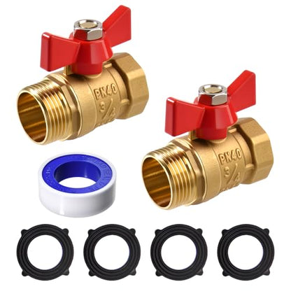 2PCS Full Flow Brass Garden Hose Shut Off Valve, G3/4" Male x Female Thread No Restricted-Flow Water Shut-Off Connector, Heavy Duty High Flow Full Port Ball Valve Adapter (Butterfly Handle) - style: Male x Female-Butterfly Handle 2PCS