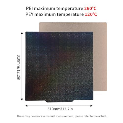 BORDSTRACT Double-Sided Build Plate, PEY Starry Sky + PEI Spray Texture Spring Steel 310x310mm Without Soft Magnetic Base, Hot Bed Platform for K1/K1 Max Model 3D Printers - style: PEY starry sky + PEI spray 310*310mm