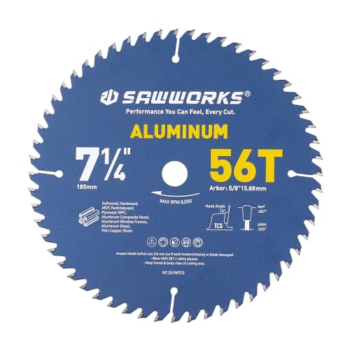 SawWorks 7-1/4" Multi-Purpose Circular Saw Blade for Aluminum & Plastic - size: 7-1/4 Inch 56T