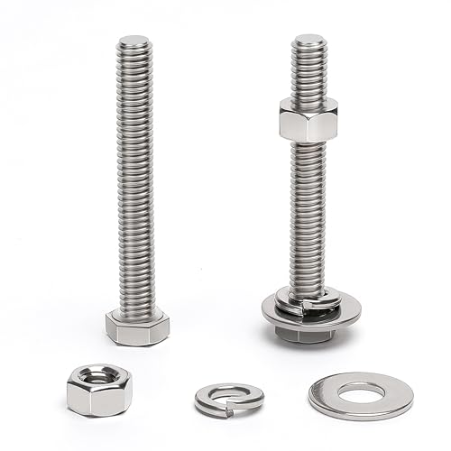 (12 Sets) 5/16-18 x 2-1/2" Hex Head Screw Bolt, Nuts, Flat Washer & Spring Lock Washers, 18-8 (304) Stainless Steel, Fully Threaded, by Skvltvfyt - size: 5/16-18x2-1/2" (12 Sets)