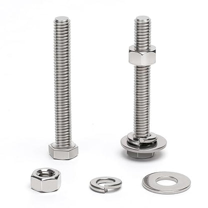 (12 Sets) 5/16-18 x 2-1/2" Hex Head Screw Bolt, Nuts, Flat Washer & Spring Lock Washers, 18-8 (304) Stainless Steel, Fully Threaded, by Skvltvfyt - size: 5/16-18x2-1/2" (12 Sets)