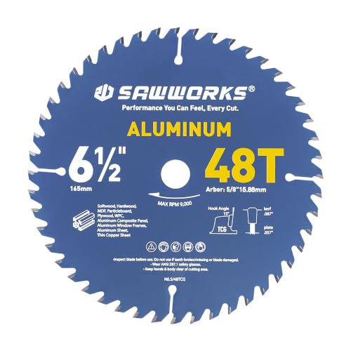 SawWorks 6-1/2" Multi-Purpose Circular Saw Blade for Aluminum & Plastic - size: 6-1/2 Inch 48T
