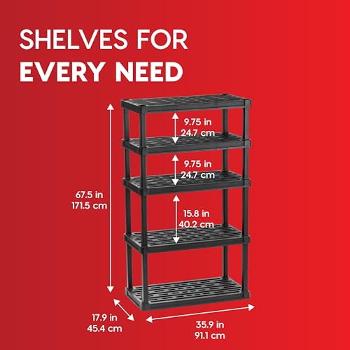 IRIS USA Plastic Storage Shelves |Made in USA| 68"H x 36"W x 18"D - Black - size: 5 Tier | 18"D x 36"W x 68"H