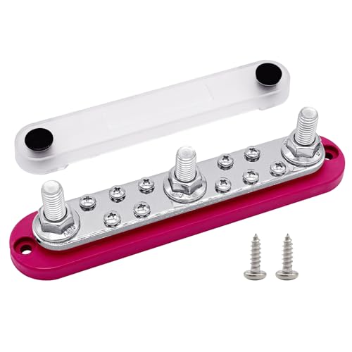Ampper 3 x M10 Posts Power Distribution Block BusBar 10 M4 Screws, 7" Red - color: Red, size: 3M10+10M4